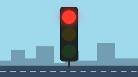 Red Traffic Light Animation on City Road Flat Design Seamless Loop 4K Video stock 343184414