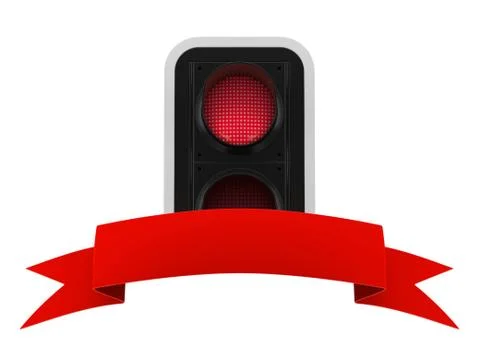 Red traffic light with blank red ribbon Stock Illustration