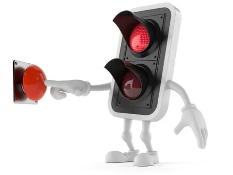 Red traffic light character pushing button Stock Illustration