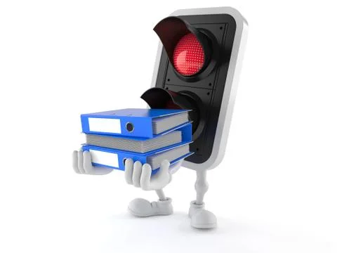Red traffic light character with ring binders Stock Illustration