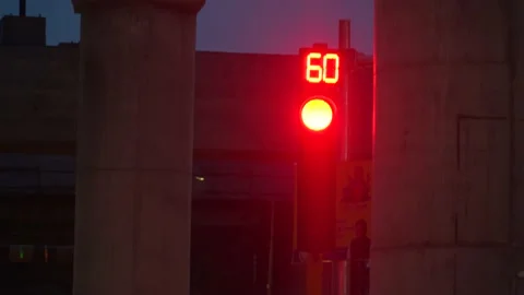 Red Traffic Light Countdown on the busy road Stock Footage 161091142