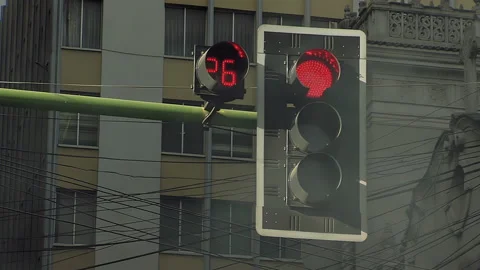 Red Traffic Light Countdown Timer, Urban Intersection, La Paz, Bolivia - 4K Video stock 155249371