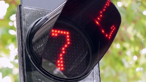 Red Traffic Light Countdown Timer in Rain Video stock 346370230