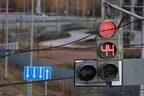 Red Traffic Light With A Digital Countdown Timer Stock Photos