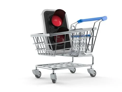 Red traffic light inside shopping cart Stock Illustration