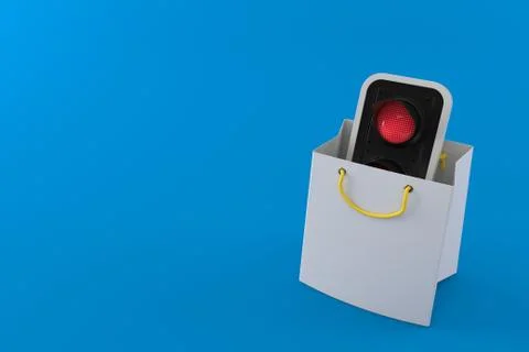 Red traffic light inside shopping bag Ilustración de archivo
