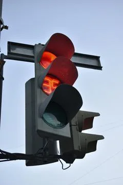 Red traffic light at the intersection. Counting red numbers at traffic lights Stock Photos