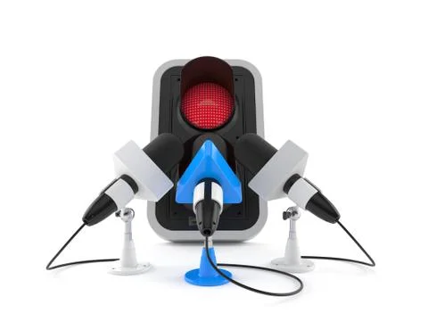 Red traffic light with interview microphones Stock Illustration