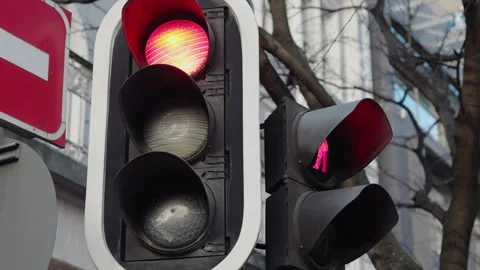 Red Traffic Light Signal Stop Intersection Stock Footage 314385523