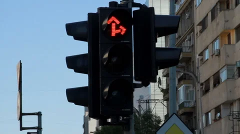 Red Traffic Light Turning Green For Ahead And To The Right Stock Footage 43233266