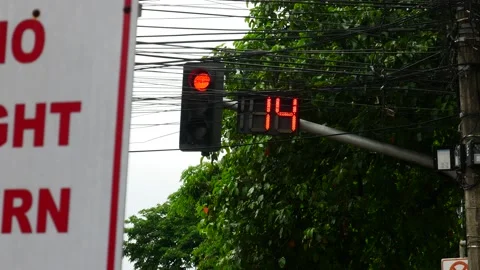 Red Traffic Light turns GREEN with COUNTDOWN timer. Digital counter. Stock Footage 182191069