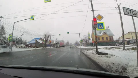 Red traffic light, view from the car Stock-Footage 171631513