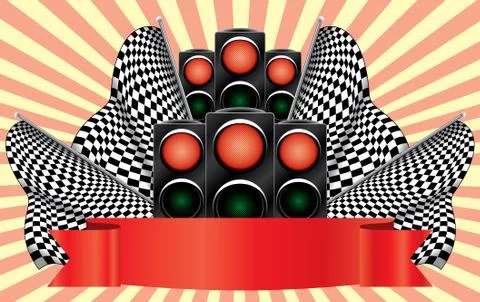 Red traffic lights on finish. Stock Illustration