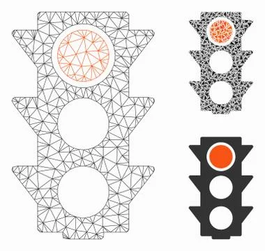 Red Traffic Lights Vector Mesh Wire Frame Model and Triangle Mosaic Icon Stock Illustration
