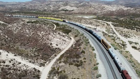 Red train Aerial shot Video stock 159825862