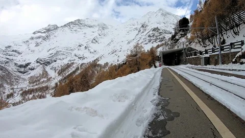 Red train of the Bernina Stock Footage 104144868