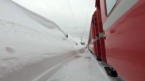Red train of the Bernina Stock Footage 104541270