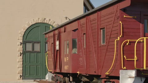 Red Train Caboose on Display in Carson City Nevada - Shallow Depth of Field Stock Footage 149958012