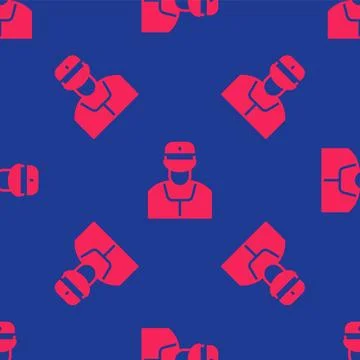 Red Train conductor icon isolated seamless pattern on blue background. Vector Illustrazione stock