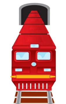 Red train drives out of subway Stock Illustration