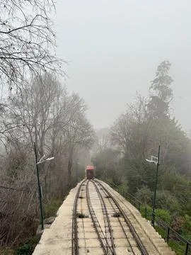 Red Train in the Fog Stock Photos