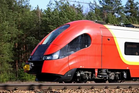 Red train in Poland Stock Photos