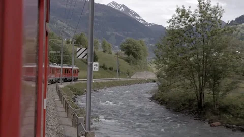 Red train side view Stock Footage 93583268