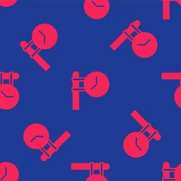 Red Train station clock icon isolated seamless pattern on blue background.  V Stock Illustration