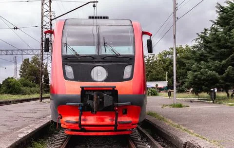 Red Train at the Station Stock Photos