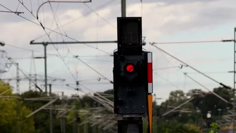 a red train stop signal 4k 25fps video | Stock Video | Pond5