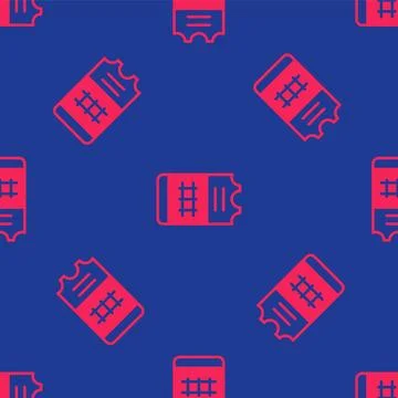 Red Train ticket icon isolated seamless pattern on blue background. Travel by Illustrazione stock