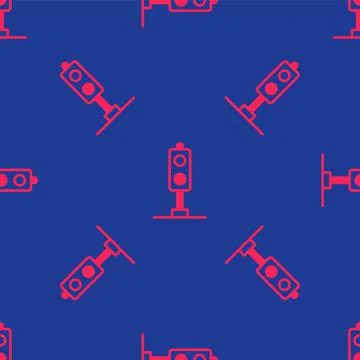 Red Train traffic light icon isolated seamless pattern on blue background Illustrazione stock