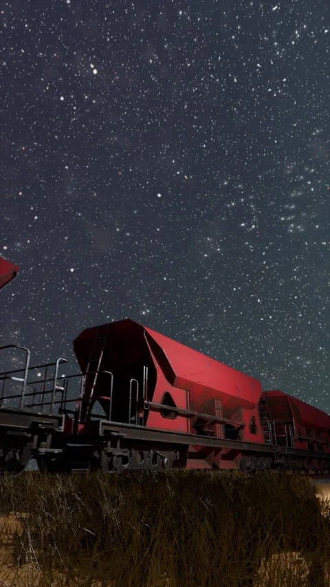 Red Train Under Starry Night Stock Footage 325218350