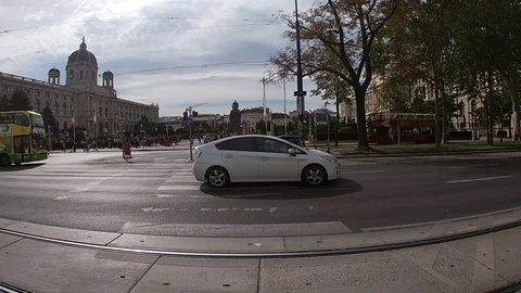 A red tram drives through Stock Footage 119635507