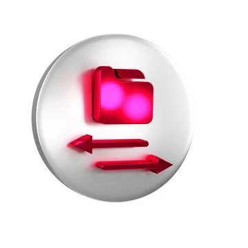 Red Transfer files icon isolated on transparent background. Copy files, dat.. Illustrazione stock