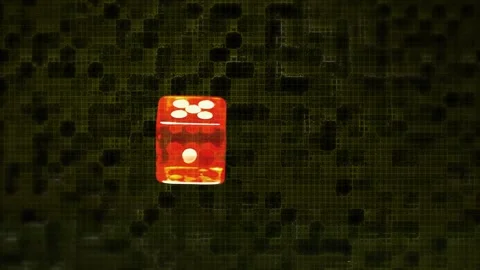 Red translucent die dropping after release top, tumbling, bouncing on glossy Stock Footage 323275412