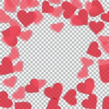 Red translucent hearts arranged in a circle. Checker background. Valentine'.. Illustrazione stock