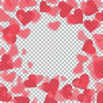 Red translucent hearts arranged in a circle. Checker background for drawing.. Illustrazione stock