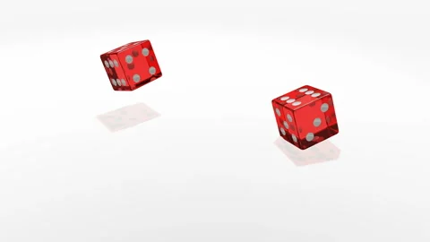 Red transparent cubes falling on the white mirror table of the casino in slow Stock Footage 86893159