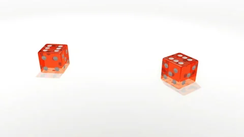 Red transparent cubes falling on the white mirror table of the casino in slow Stock Footage 92125372