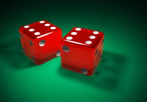 Red transparent dice on green surface Stock-Illustration