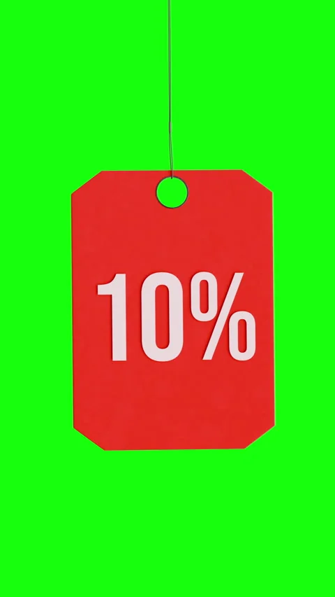 Red Transparent Tags Display 10 Percent Discounts in Green Background Bold Text Stock Footage 320245669