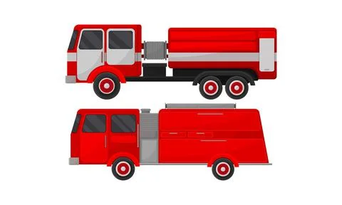 Red Transportation for Firefighting or Fire Extinguishing Vector Set Illustrazione stock