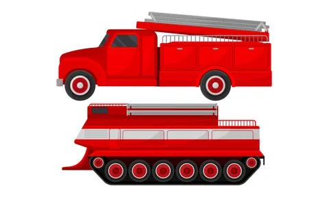 Red Transportation for Firefighting or Fire Extinguishing Vector Set Stock Illustration