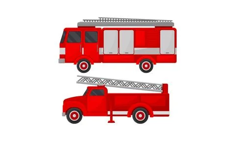 Red Transportation for Firefighting or Fire Extinguishing Vector Set Illustrazione stock