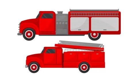 Red Transportation for Firefighting or Fire Extinguishing Vector Set 스톡 일러스트