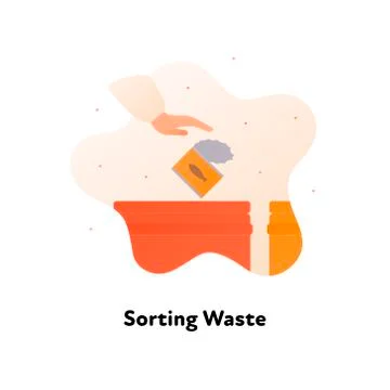 Red trash bin with with hand dropping tin can isolated on white Stock Illustration