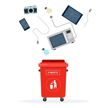 Red trash can for Electronic waste flat isolated Illustrazione stock