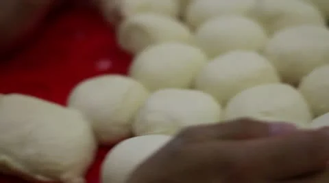 Red tray preparing dough balls Stock Footage 9441964