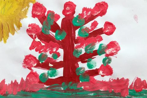 Red Tree in the Field Stock Illustration